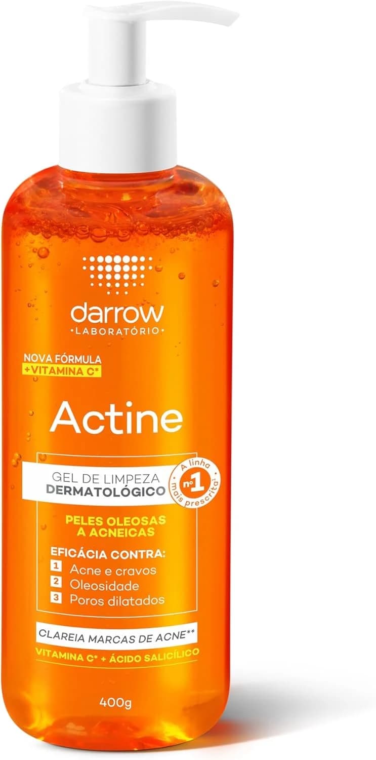Darrow Actine Gel de Limpeza Facial com Ácido Salicílico, Vitamina C e Lactato de Mentila, 400g