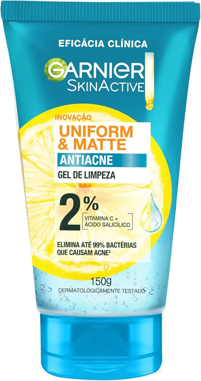 Garnier Uniform & Matte, Gel de Limpeza Facial com Ácido Salicílico e Vitamina C, 150g