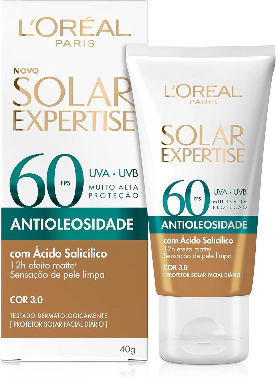 Protetor Solar Facial L'Oréal Paris Solar Expertise Antioleosidade Fps60 Cor 3.0 Média 40G